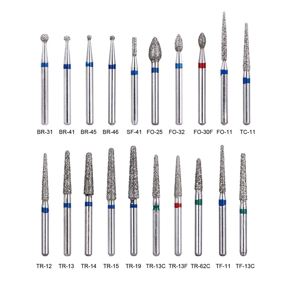 100Pcs AZDENT Dental Diamond Burs High Speed Handpiece Friction Grip 20 Types