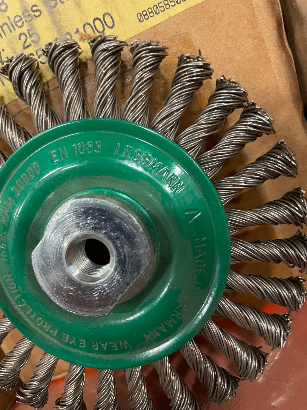 3 ea. 4″ Knot Wheel Brush Stainless Steel .020 SS 20,000 RPM 1/2 – 13 arbor