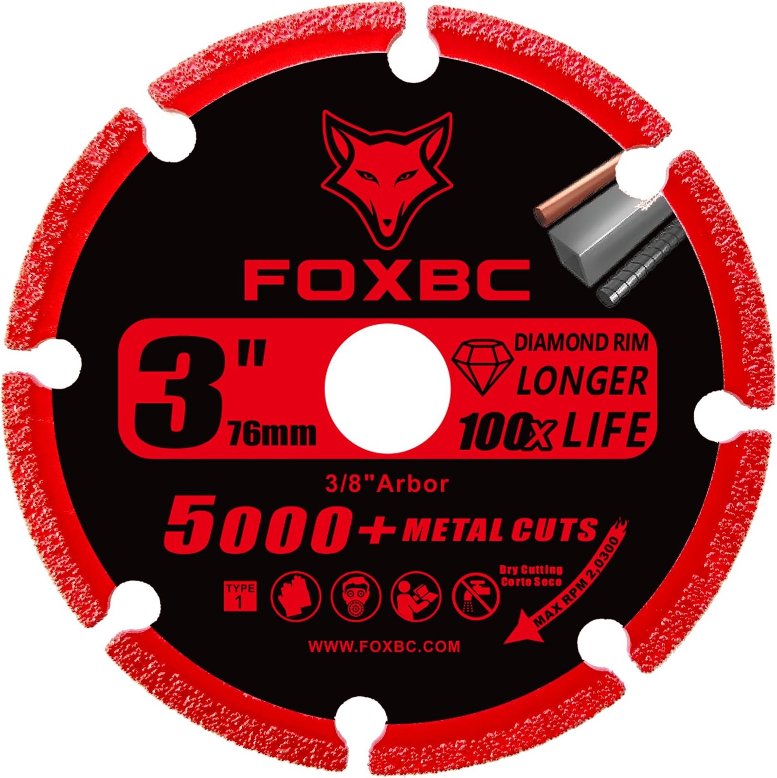 FOXBC 3 Inch Diamond Cut Off Wheel with 5000+ Metal Cutting on Rebar, Stainle…