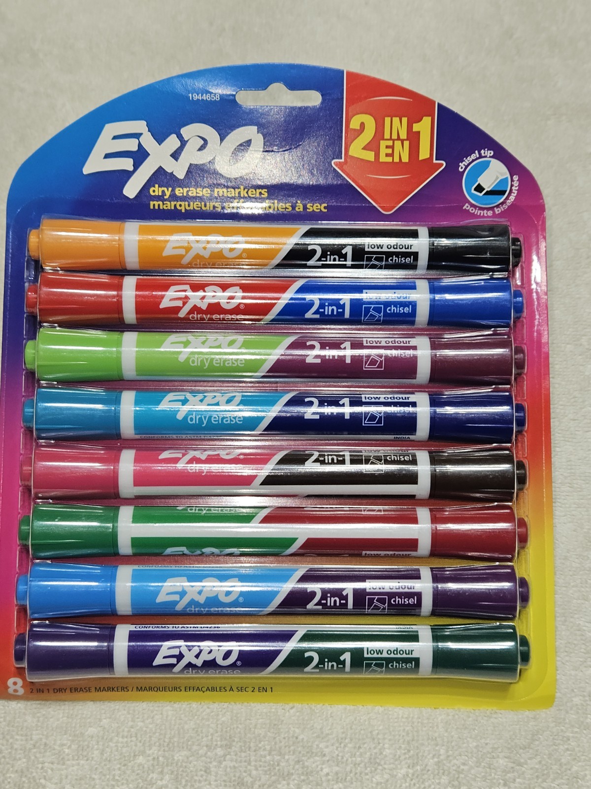 Expo 2 in 1 Dual Ended Dry Erase Markers Assorted Colors 8 Count Chisel Tip