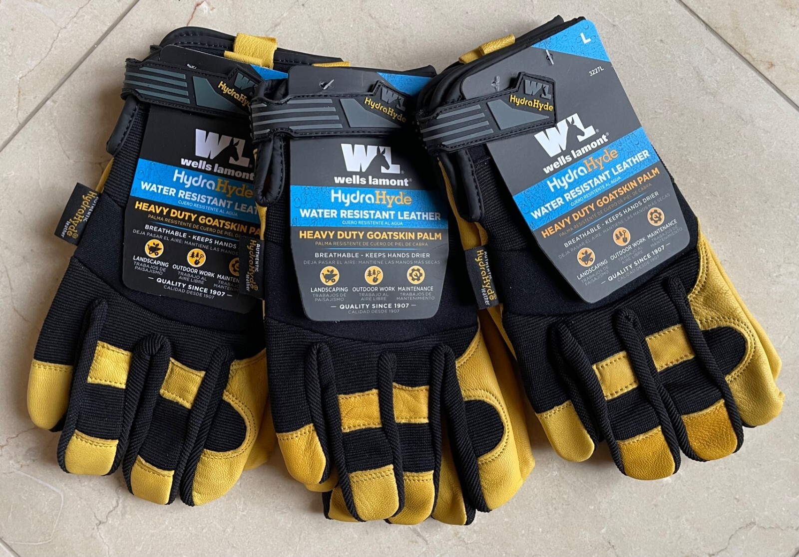 3 Pairs Wells Lamont Men’s HydraHyde Leather Work Gloves Select Size M L XL