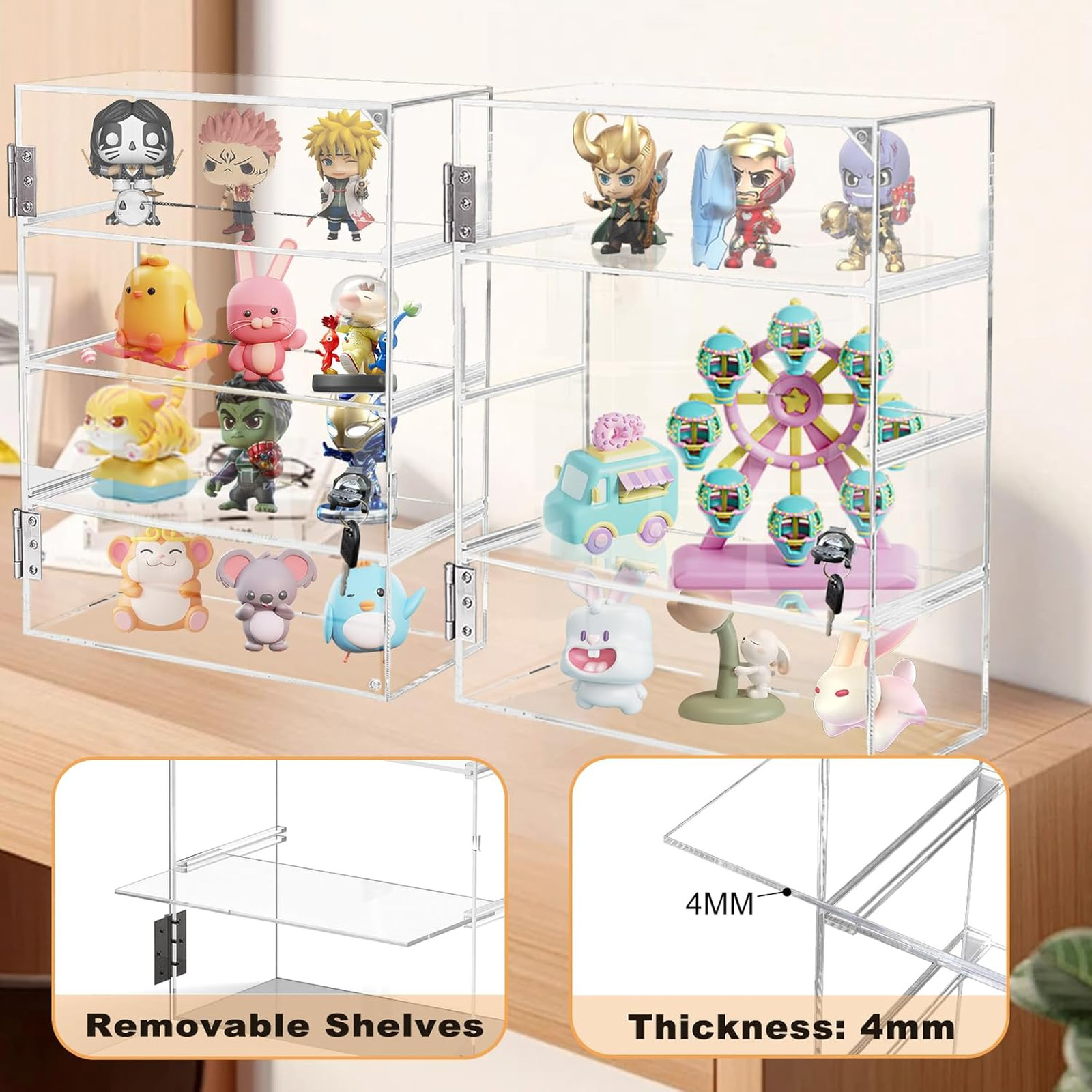 Acrylic Display Case with Locking Door 4 Tier Clear Display Cabinet for