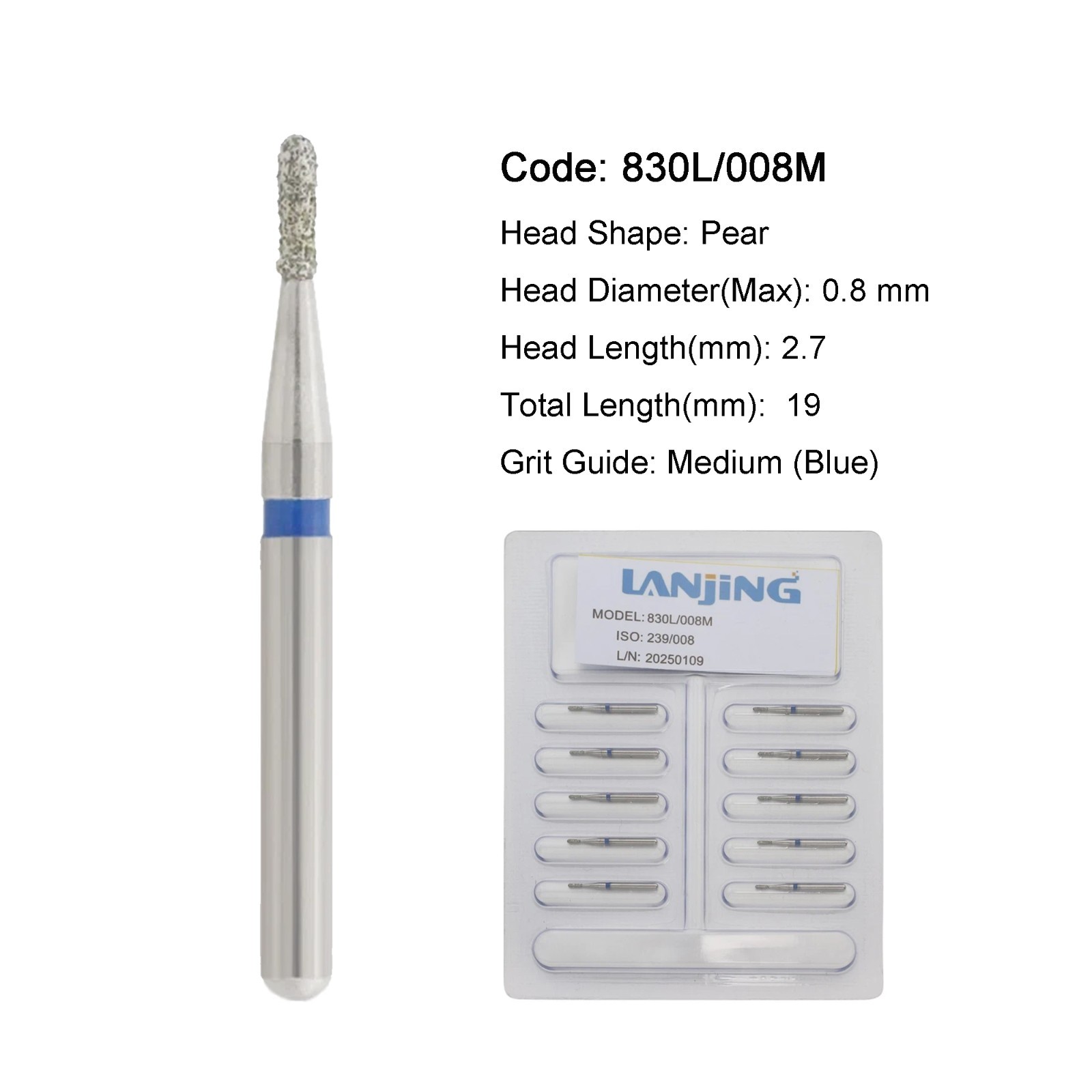 Dental Diamond Burs Pear Round End Taper Barrel FG Medium Coarse Fine High Speed