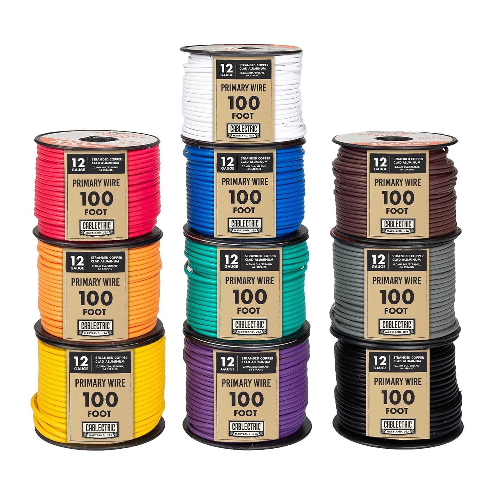 Primary Wire 12 Gauge Copper Clad Aluminum Assorted Colors 10 Rolls