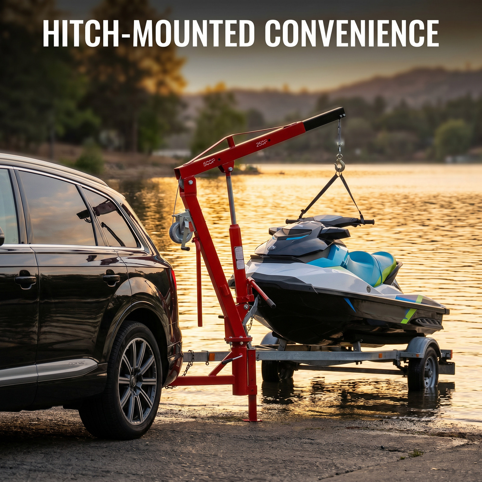 500lb Hydraulic Jib Crane 2″ Hitch Mount Red