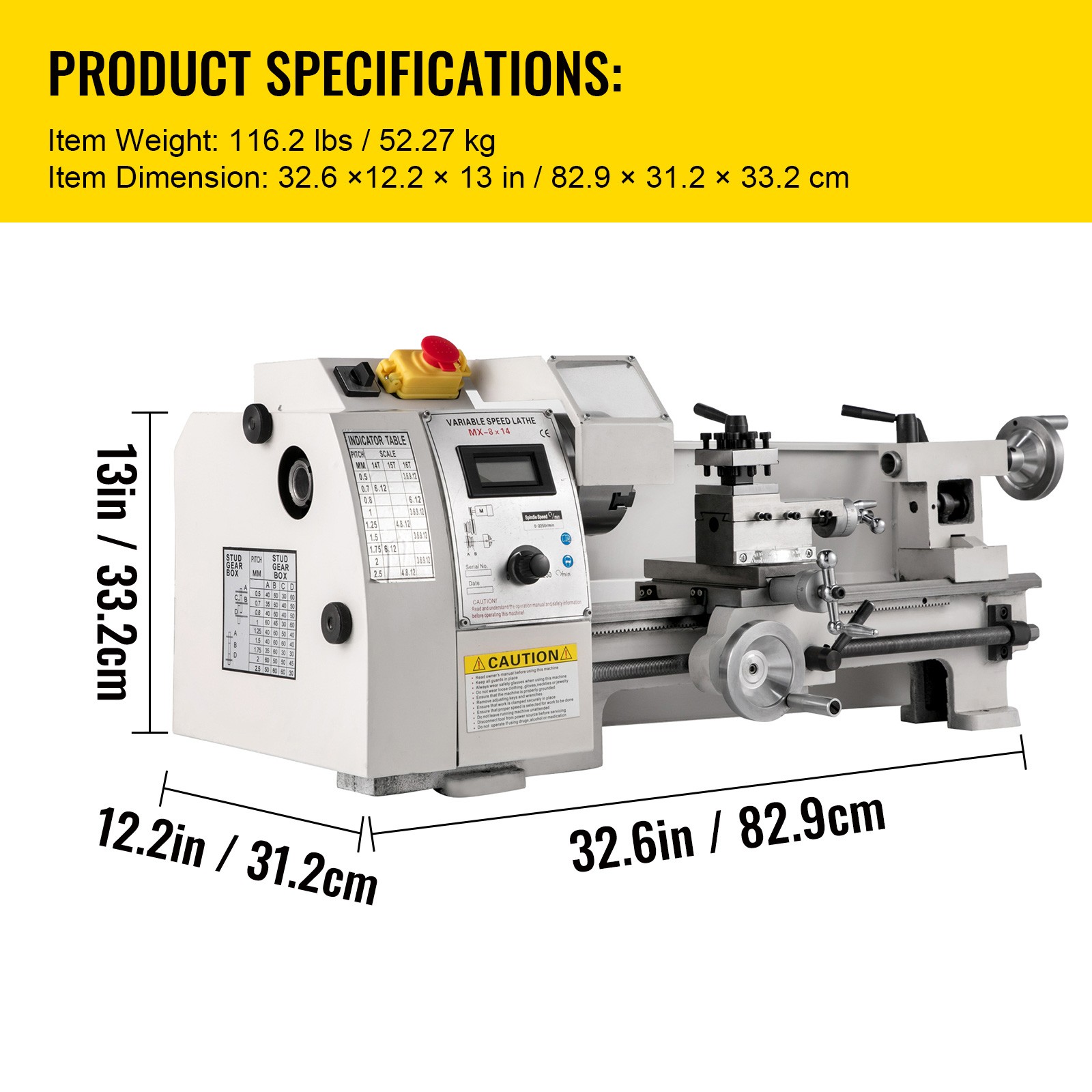 VEVOR Mini Metal Lathe 8″x14″ Metalworking Machine Variable Speed 2250 RPM 600W
