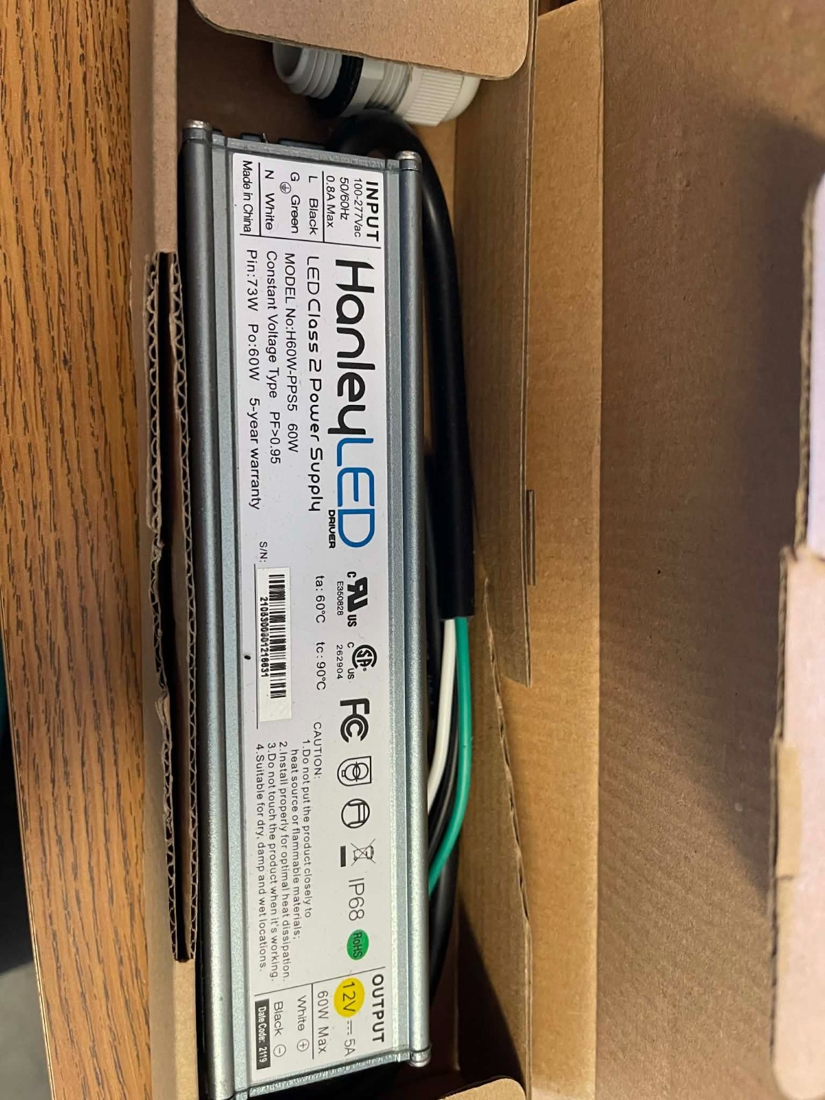 HanleyLED Driver Class 2 Power Supply 12V-60W H60W-PPS5 Speed Box