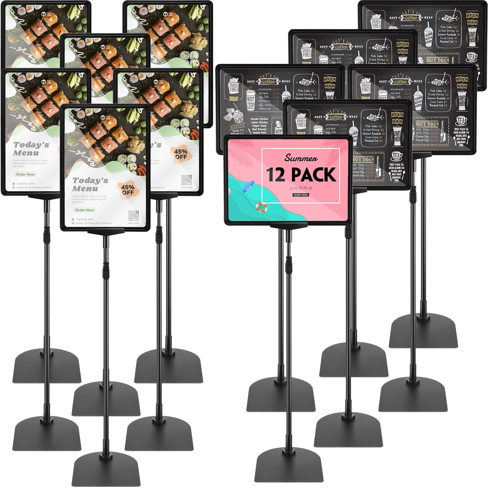 Wesiti 12 Pack Adjustable Poster Stand Holder 8.5×11 Inch Floor Standing Disp…