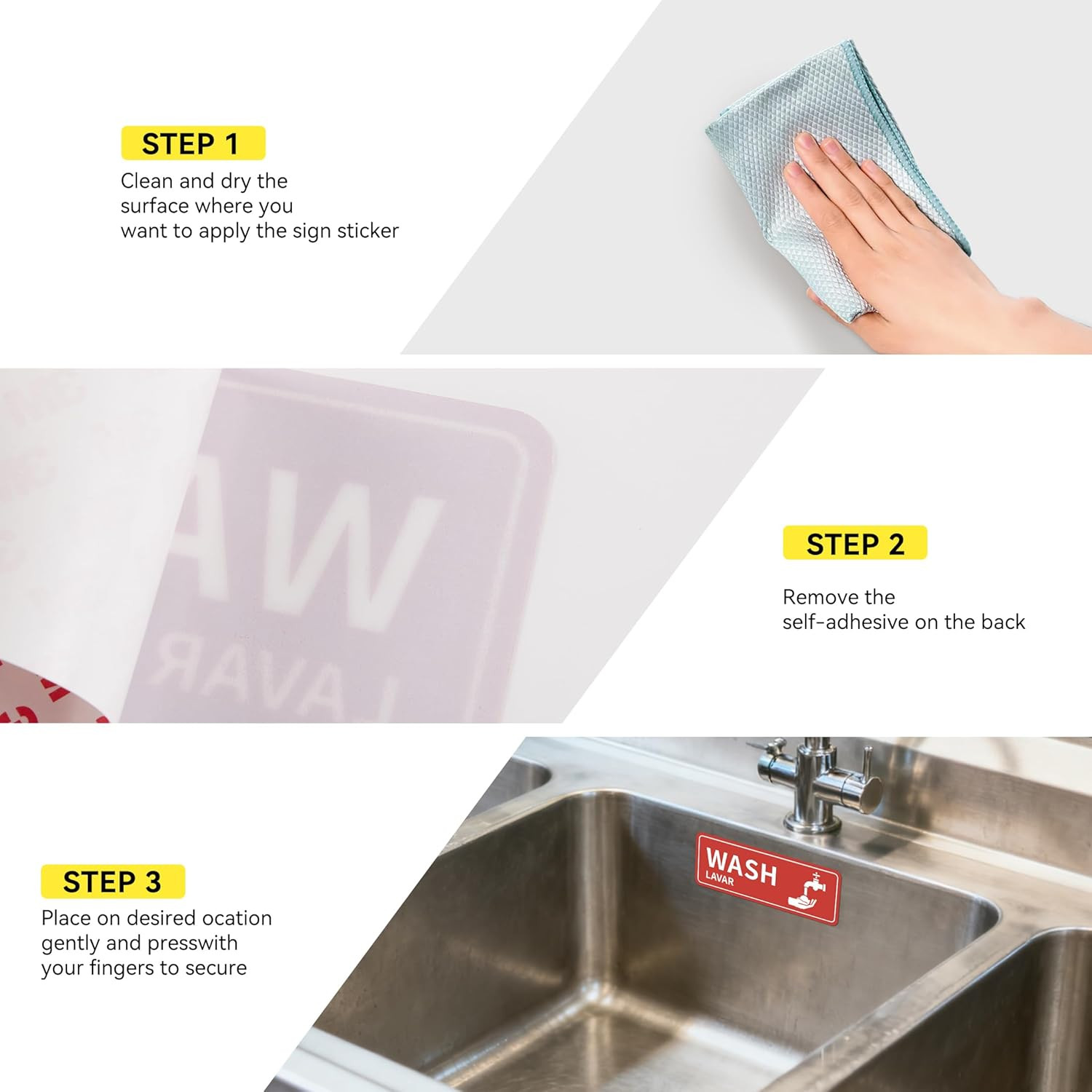 4PCS Wash Rinse Sanitize Sink Labels Stickers, Waterproof Hand Wash Only Sign, S