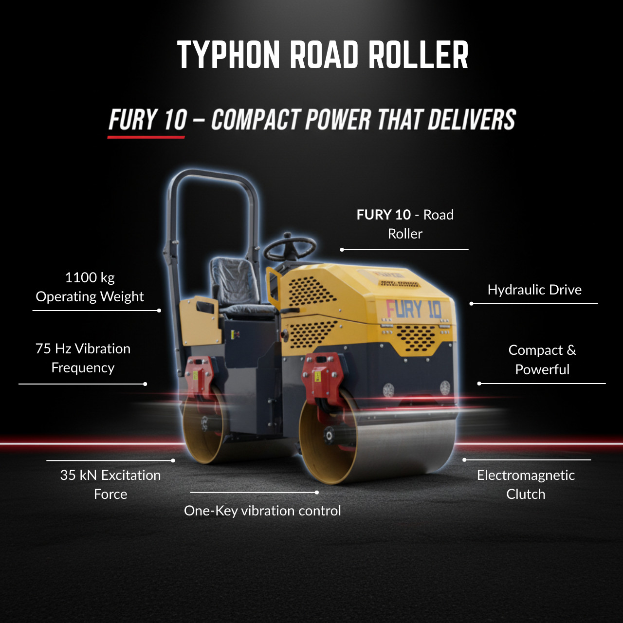 TYPHON Fury 10 Road Roller Compactor 1 Ton B&S 13.5hp Gas Soil Asphalt Rollers