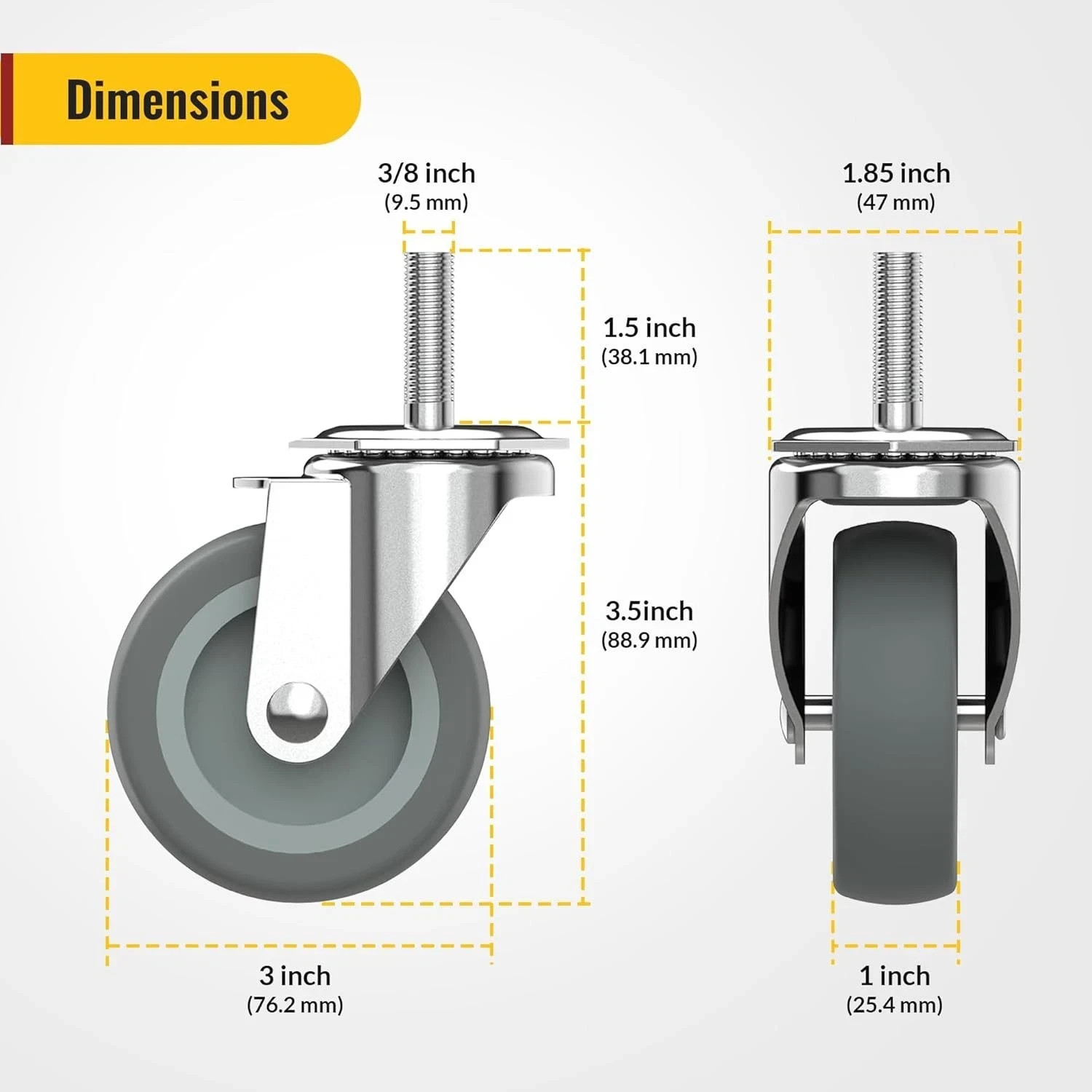 3 Inch Caster Wheels Threaded Stem Casters Set of 4 Heavy Duty Swivel Wheel NEW*