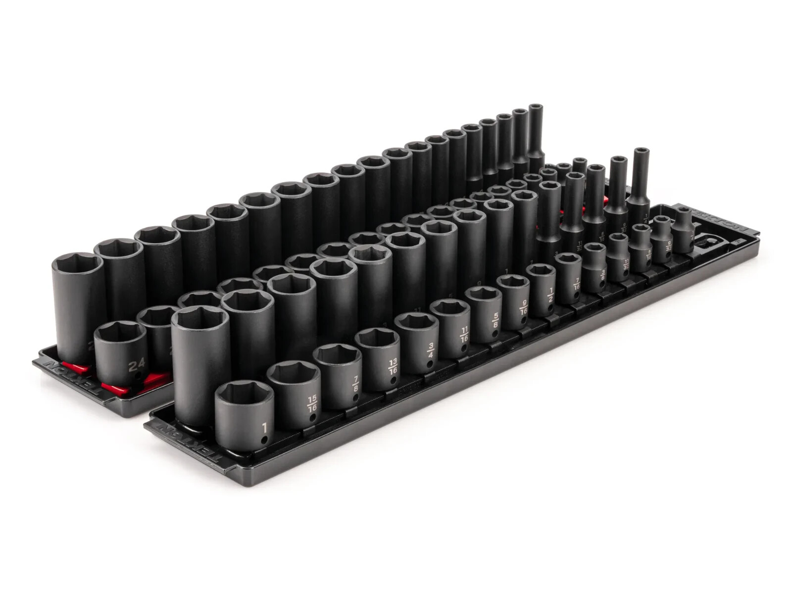 TEKTON 3/8 Inch Drive 6-Point Impact Socket Set with Rails and Trays, 68-Piece