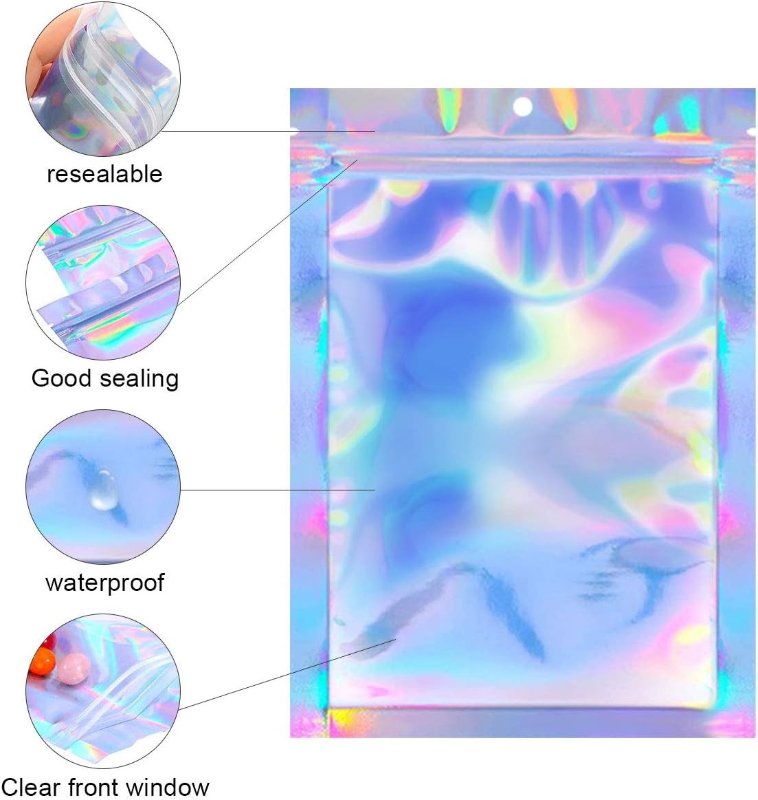 Holographic Mylar Bags Smell Proof Food Storage Zip Seal Foil Pouch Candy Bag