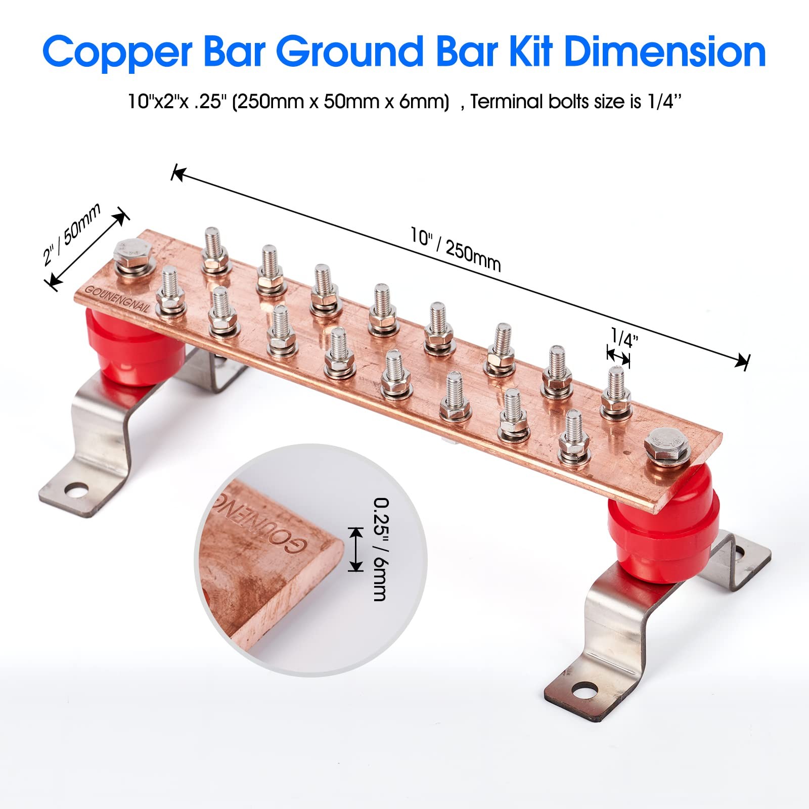 – 10″ Copper Ground Bar Kit,900A Grounding Busbar Bar with UL Recognized SM40…