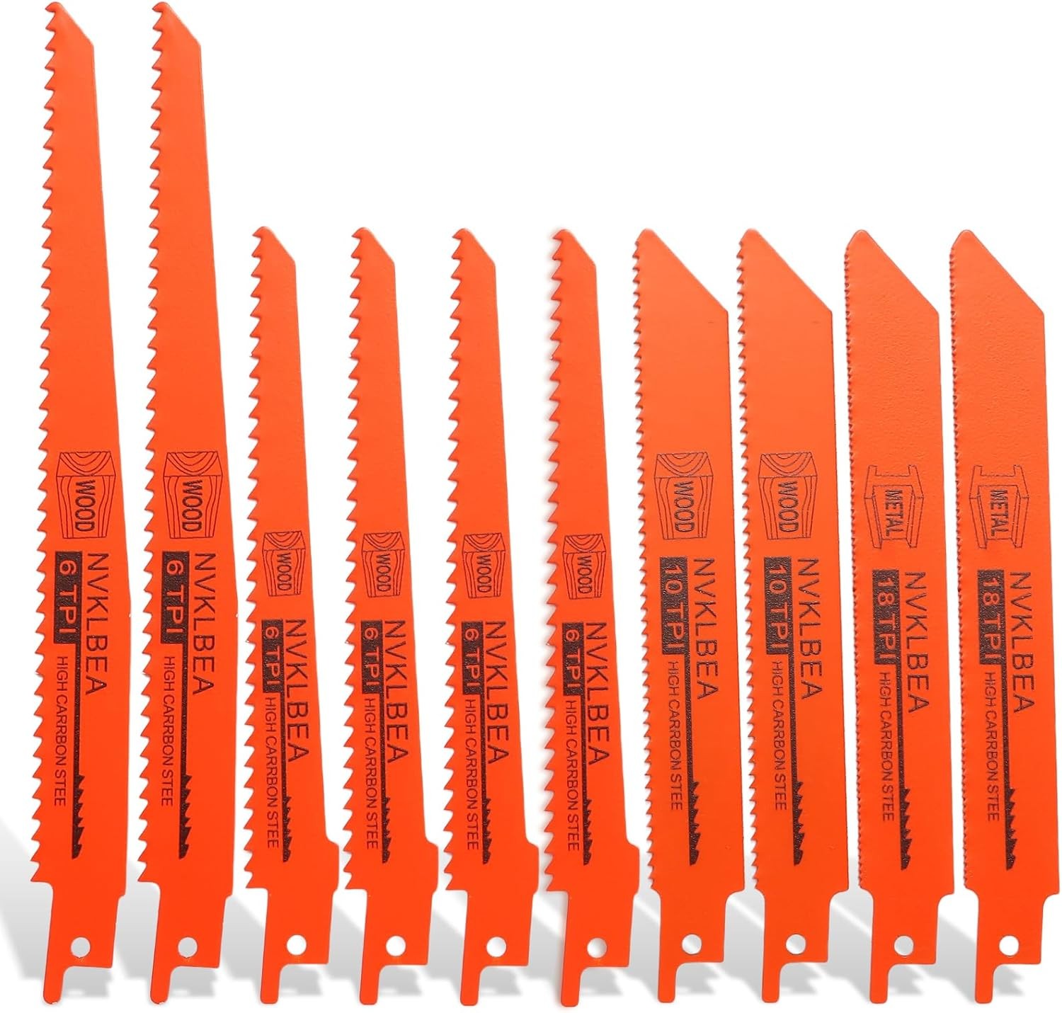 10-Piece Reciprocating Saw Blades 6 & 8 Inch Wood & Metal Cutting Saw Blades Pre