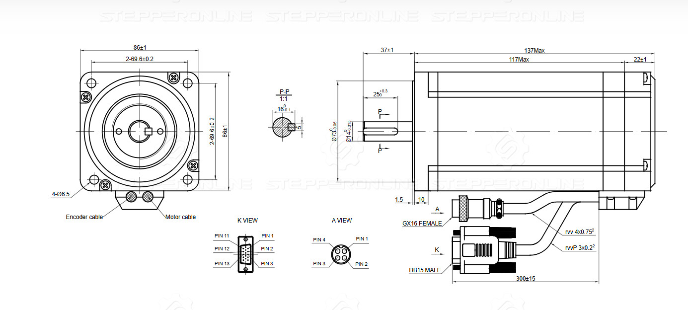 STEPPERONLINE 1Axis Nema 34 9Nm Φ14mm 6A Closed Loop Stepper Kit & Power Supply