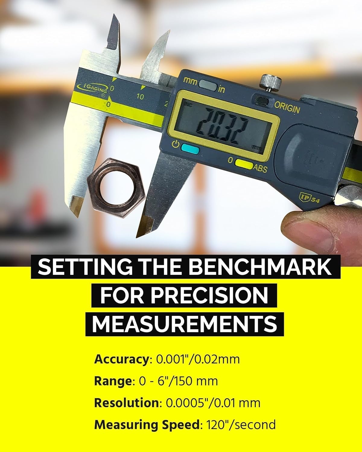 iGAGING Absolute Origin 0-6″ Digital Caliper, IP54 Stainless Steel, SPC/USB Port