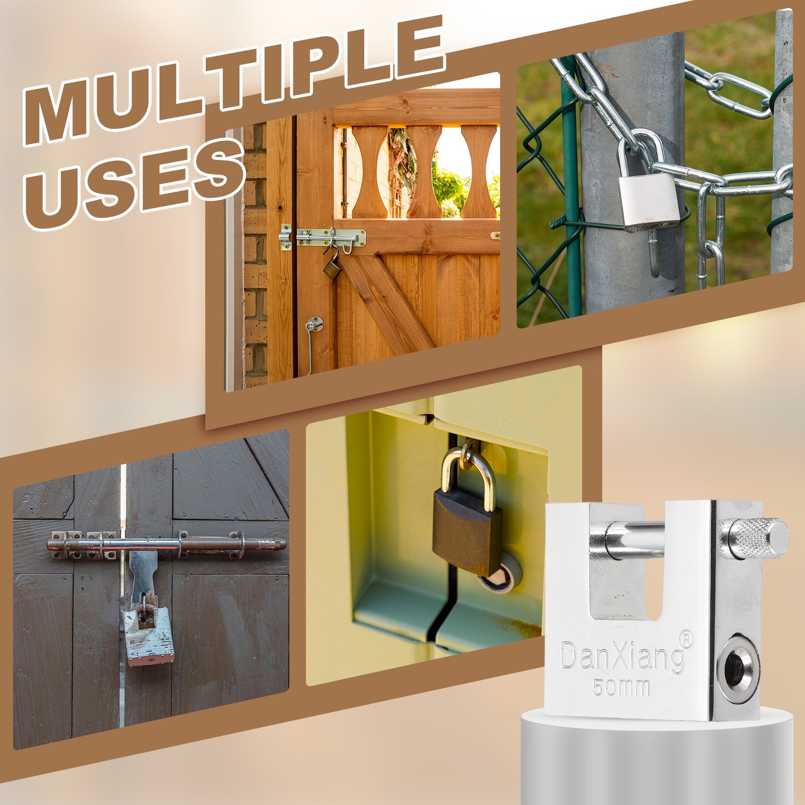 2Pcs 1.6″ High Security Padlock Steel D-Shaped Heavy Duty Locks 4 Keys