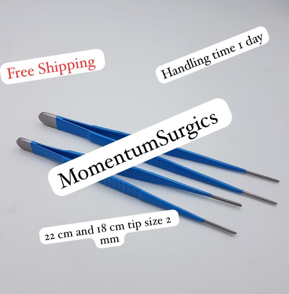 DeBakey Tissue Forceps Set of 2 Pcs 18 & 22cm With 2mm Tip Insulated Instruments
