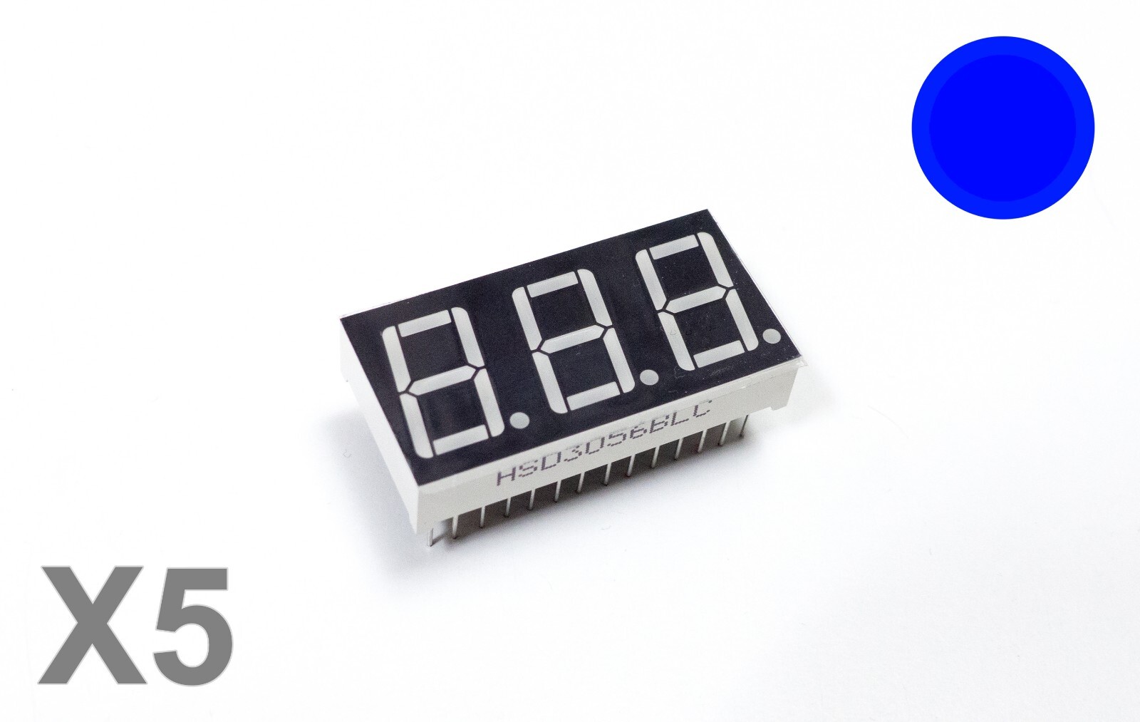 5pcs Blue 3-Digit LED 0.56″ 7-Segment Display 28 Pins 28P Common Cathode