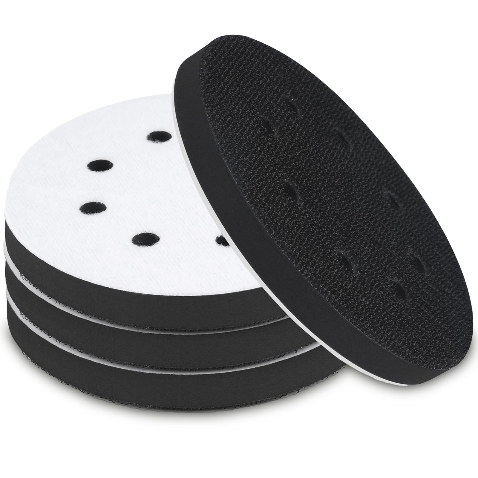 4 Pack 5 Inch 8 Holes Foam Sanding Pads, Soft Density Interface Pad, Hook and Lo