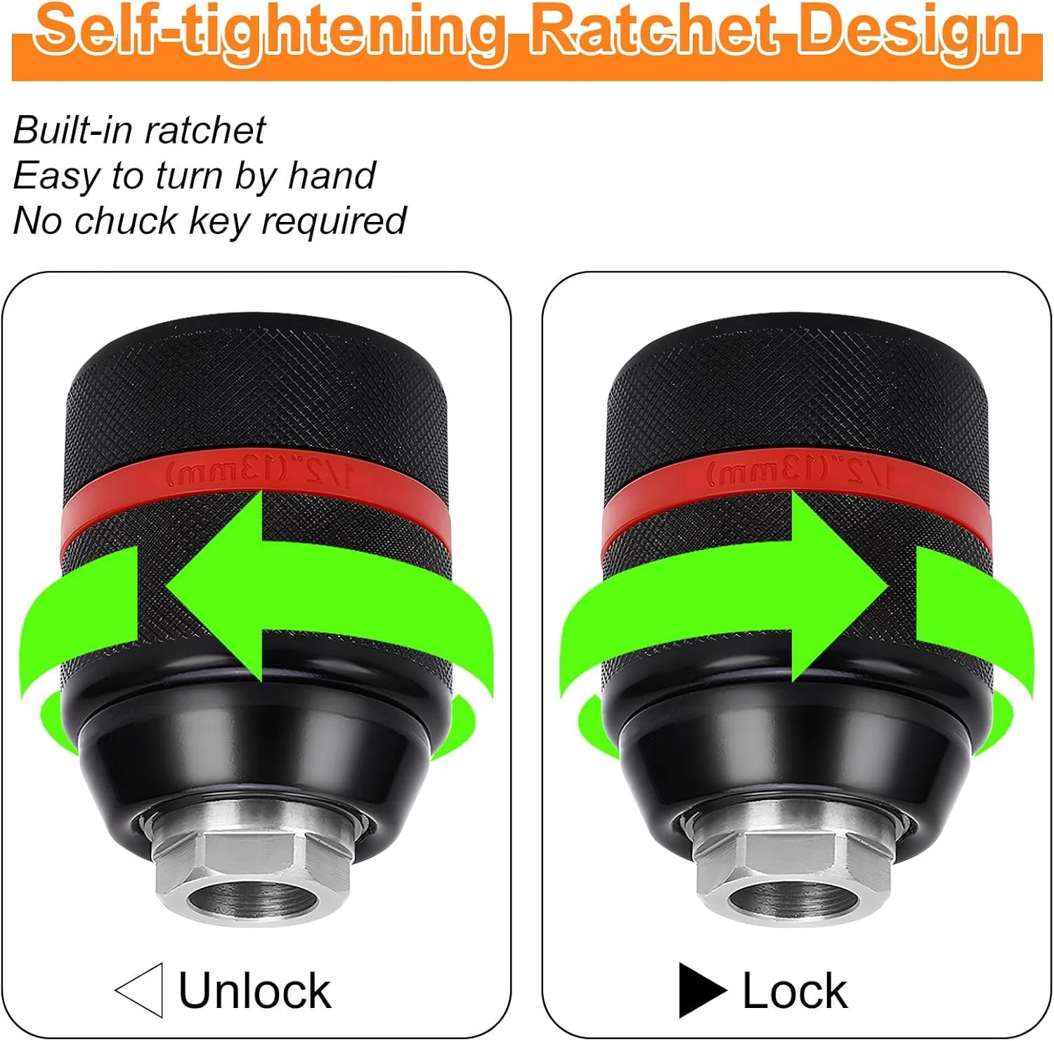 1/2-Inch HA3JAW Keyless Chuck for Bosch SDS-Plus Hammers, 3-Jaw Self-Tighten Dri