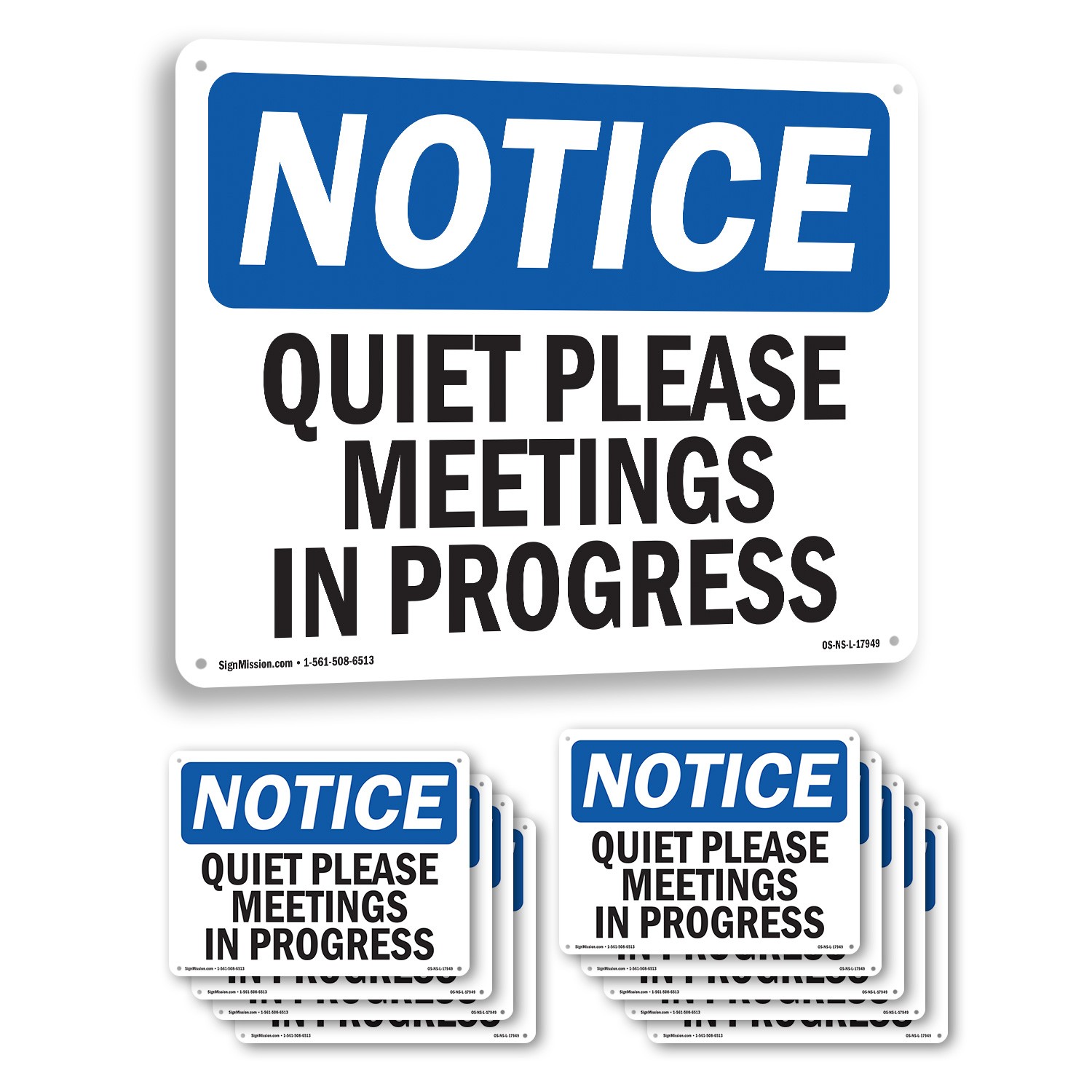 Quiet Please Meetings In Progress OSHA Notice Sign Metal, Decal – 5 or 10 Pack