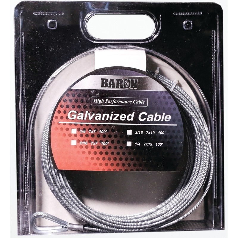 Baron 57005/50075 Aircraft Cable, 3/16 in Dia, 100 ft L, 740 lb Working Load, Ga