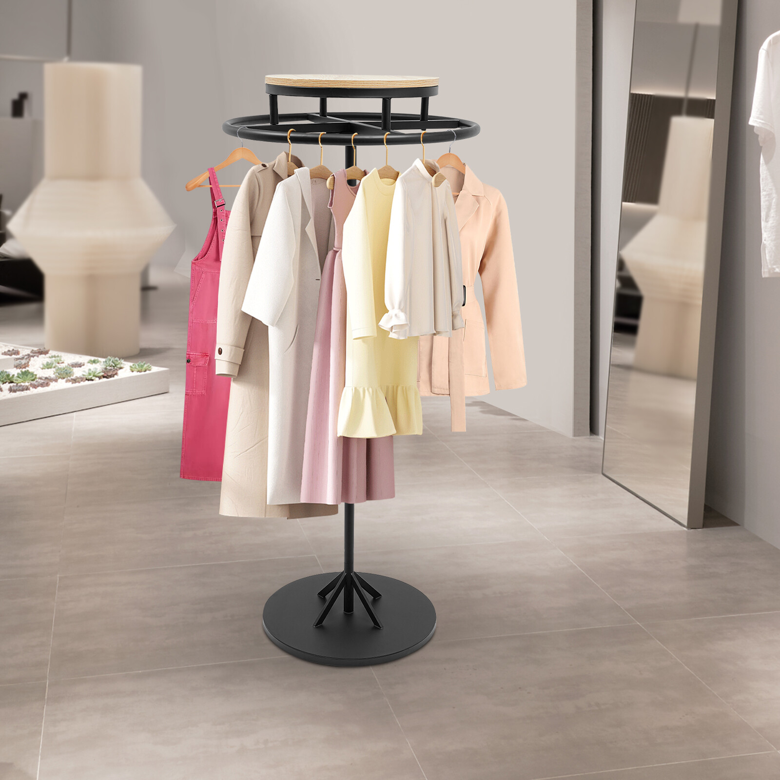 Round Clothing Display Rack Floor-standing Garment Hanging Rack 23.6*55.1inch US
