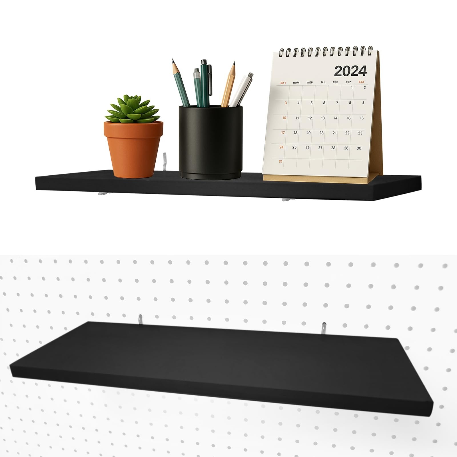 2 PCS 16×6 Inch Pegboard Shelf Large Metal Bracket Wall Organizer Black