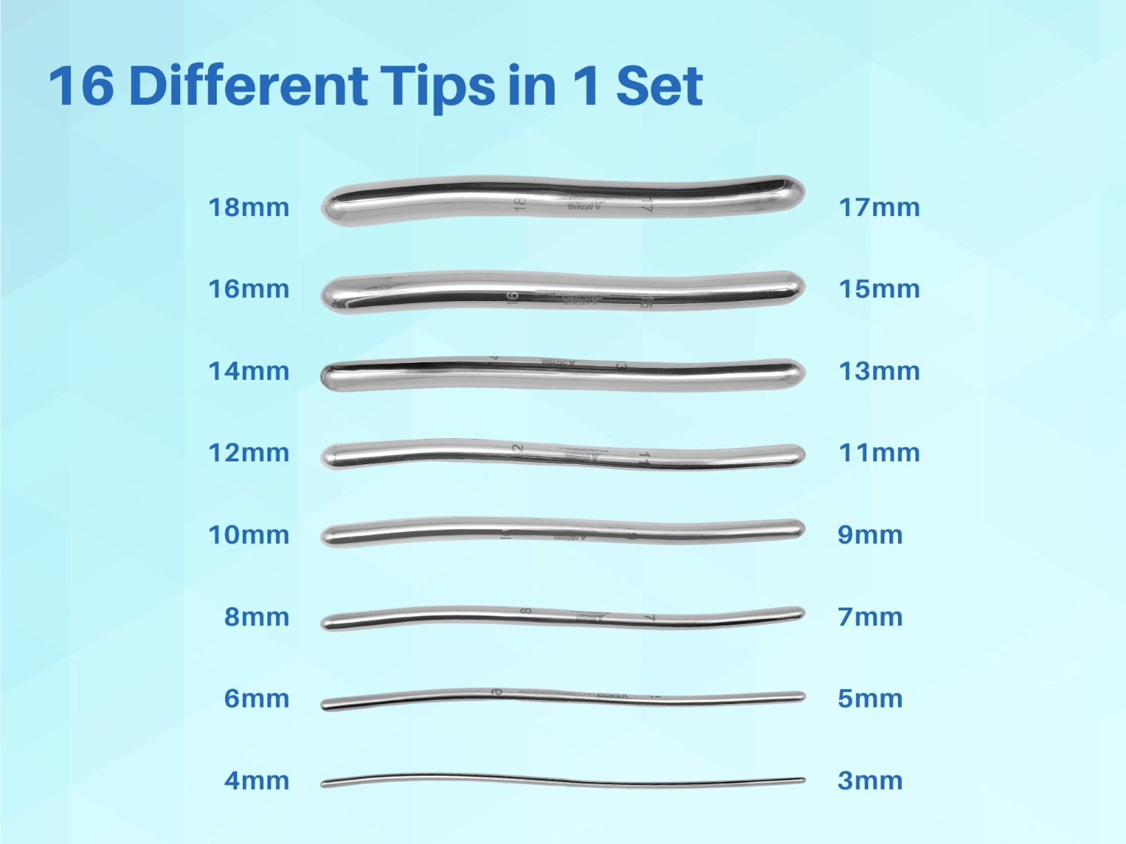 Set of 8 Hegar Dilator Sounds 7.5″ Double-Ended Stainless Dilators