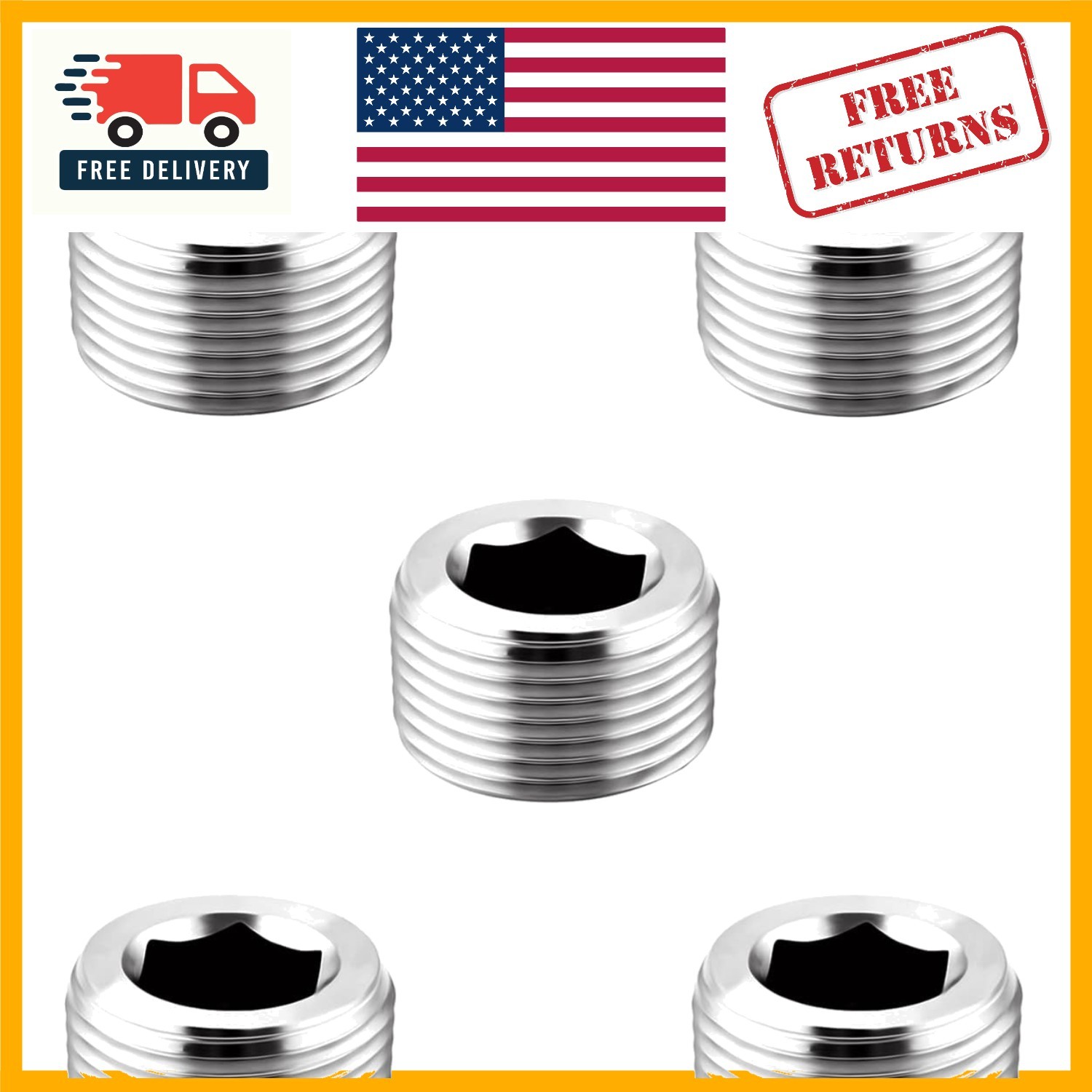 Corrosion-Resistant 304 Stainless Steel Hex Countersunk Pipe Plugs – 5 Pack