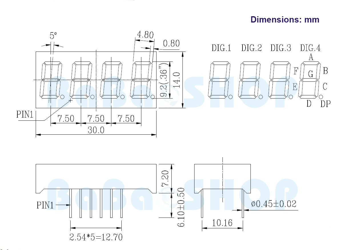 New 0.36″ 0.36 inch White LED 7 Segment Display 4 Digit Common Anode / Cathode