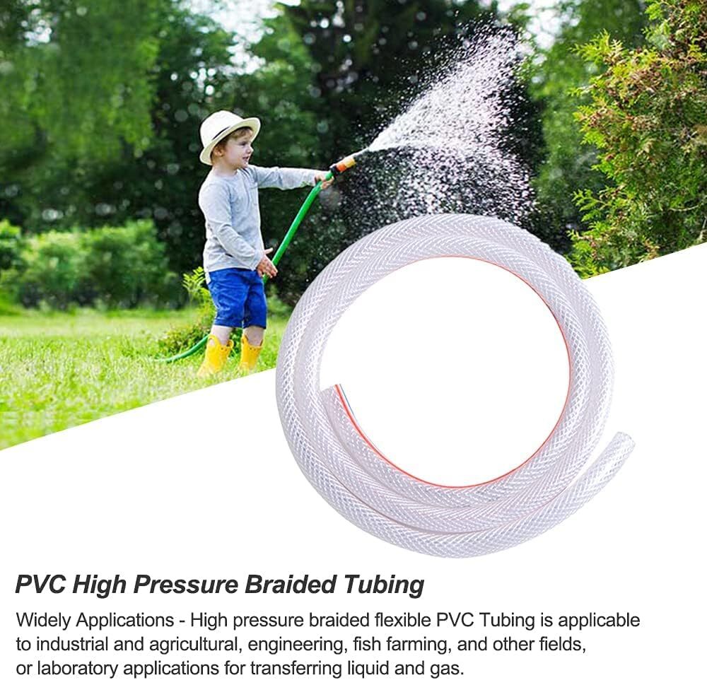 Braided PVC Tubing 5/8 Inch ID 3.28FT Durable Flexible Transparent Hose