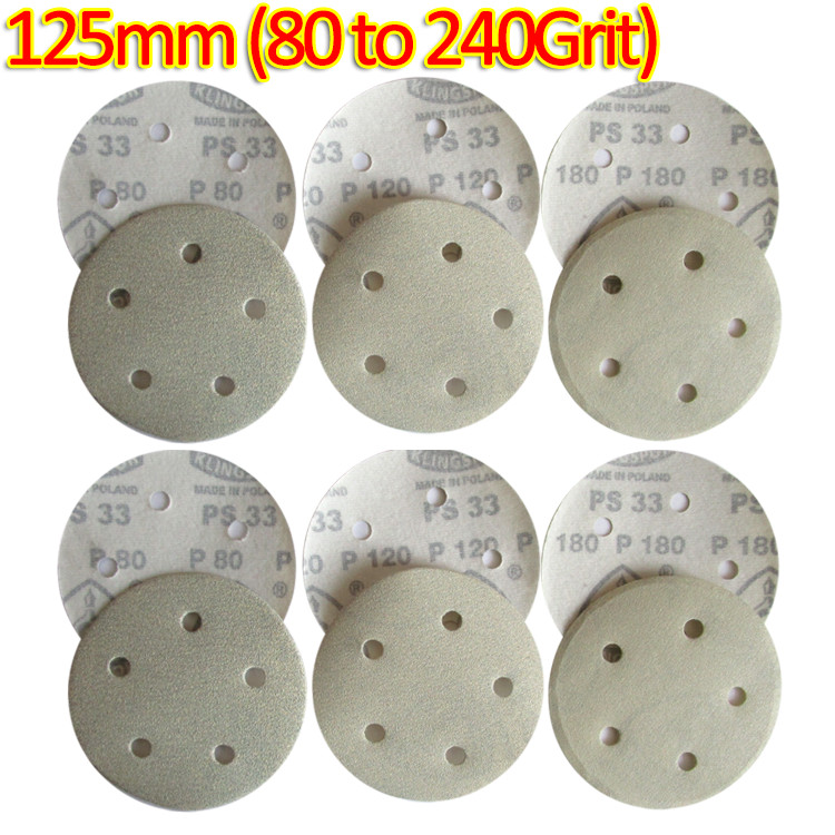 Dia 125mm 5 Inch 5 Hole Pads Sanding Disc Flocking 80 120 180 240 Grit Sandpaper