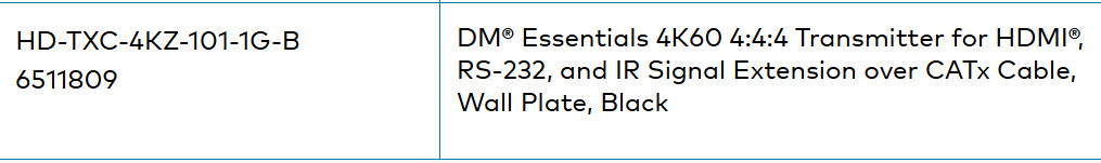 Crestron HD-TXC-4KZ-101-1G-B HDMI Transmitter 1G Wall Plate (Black)