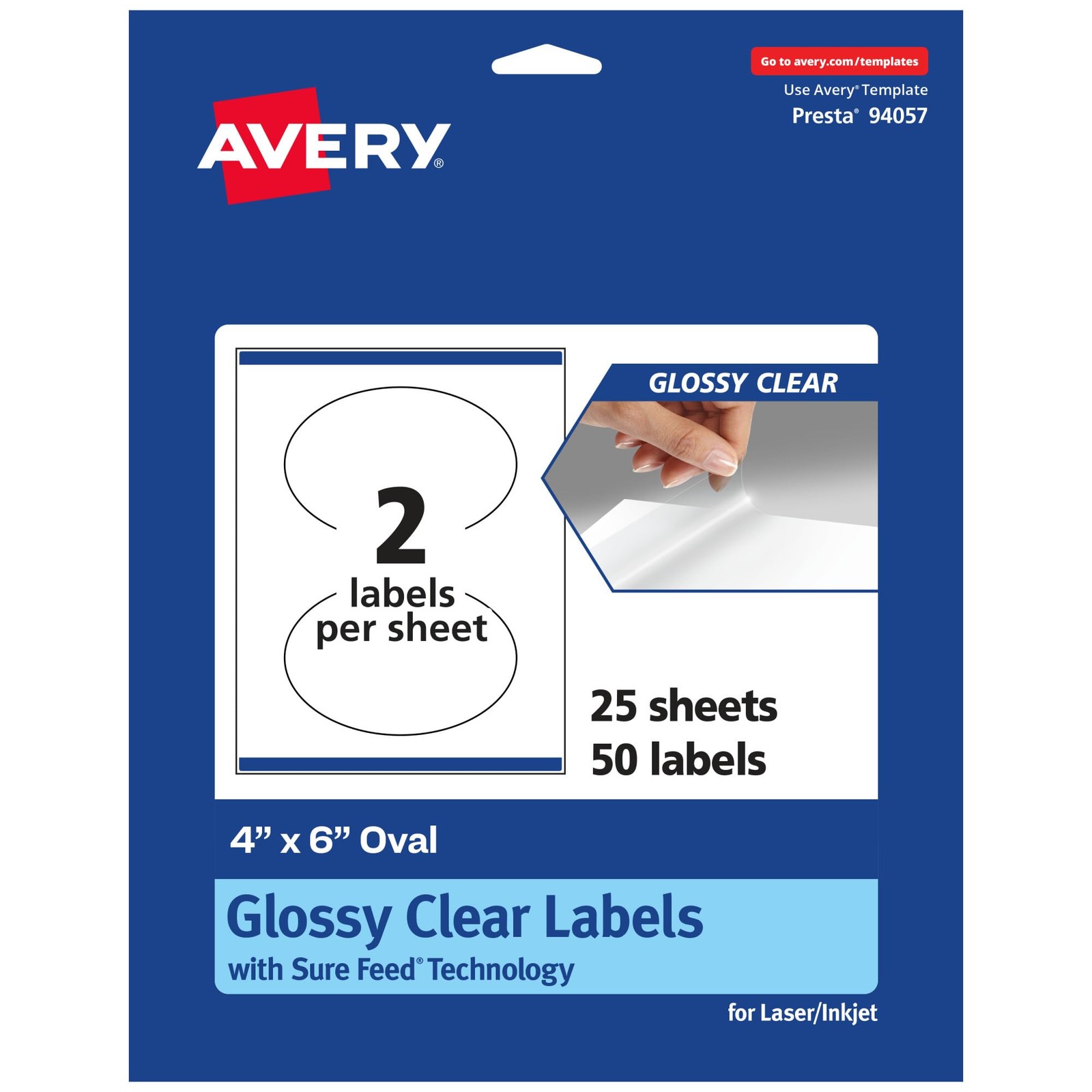 Avery Glossy Clear Oval Labels Sure Feed Technology 4 X 6 50 Glossy Clear