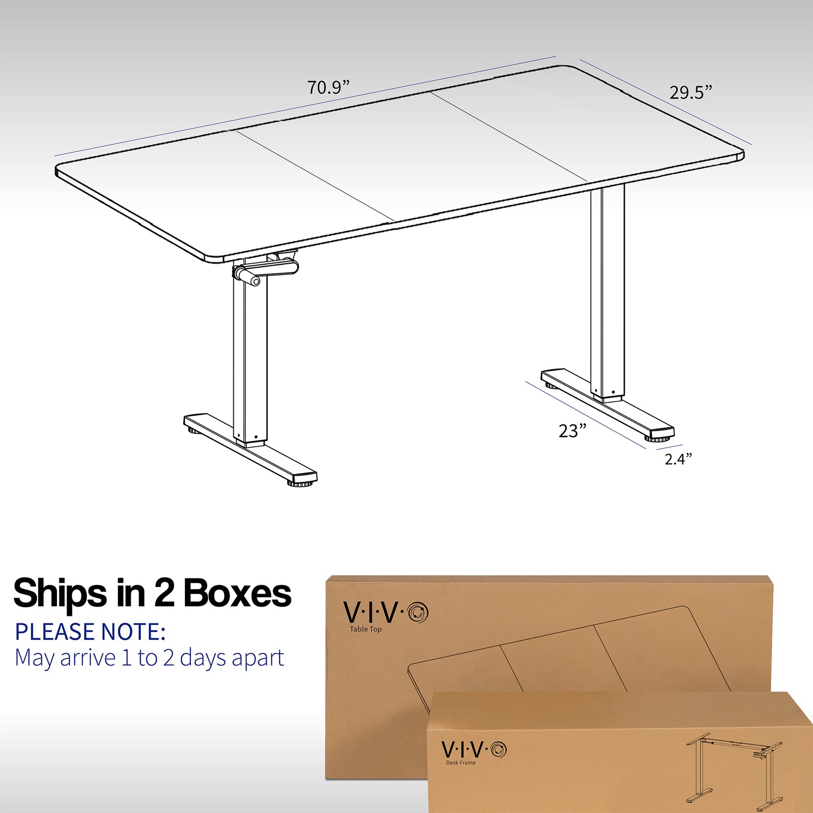 VIVO Manual 71” x 30” Stand Up Desk, Rustic Vintage Brown Table Top, Black Frame