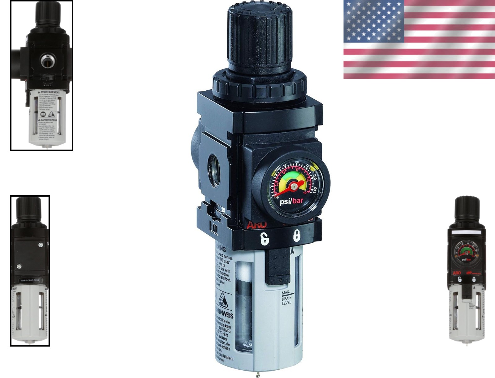 ARO 1/4-Inch NPT Air Filter-Regulator Piggyback for Durable System Performance