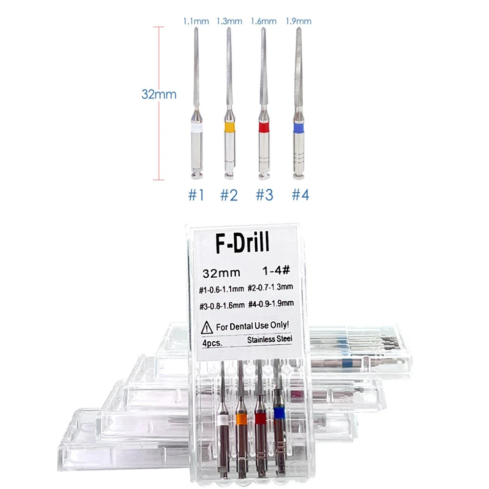 4 Pcs/Pack Dental Endo Stainless Steel Root Canal Fiber Post Drills Mixed Color