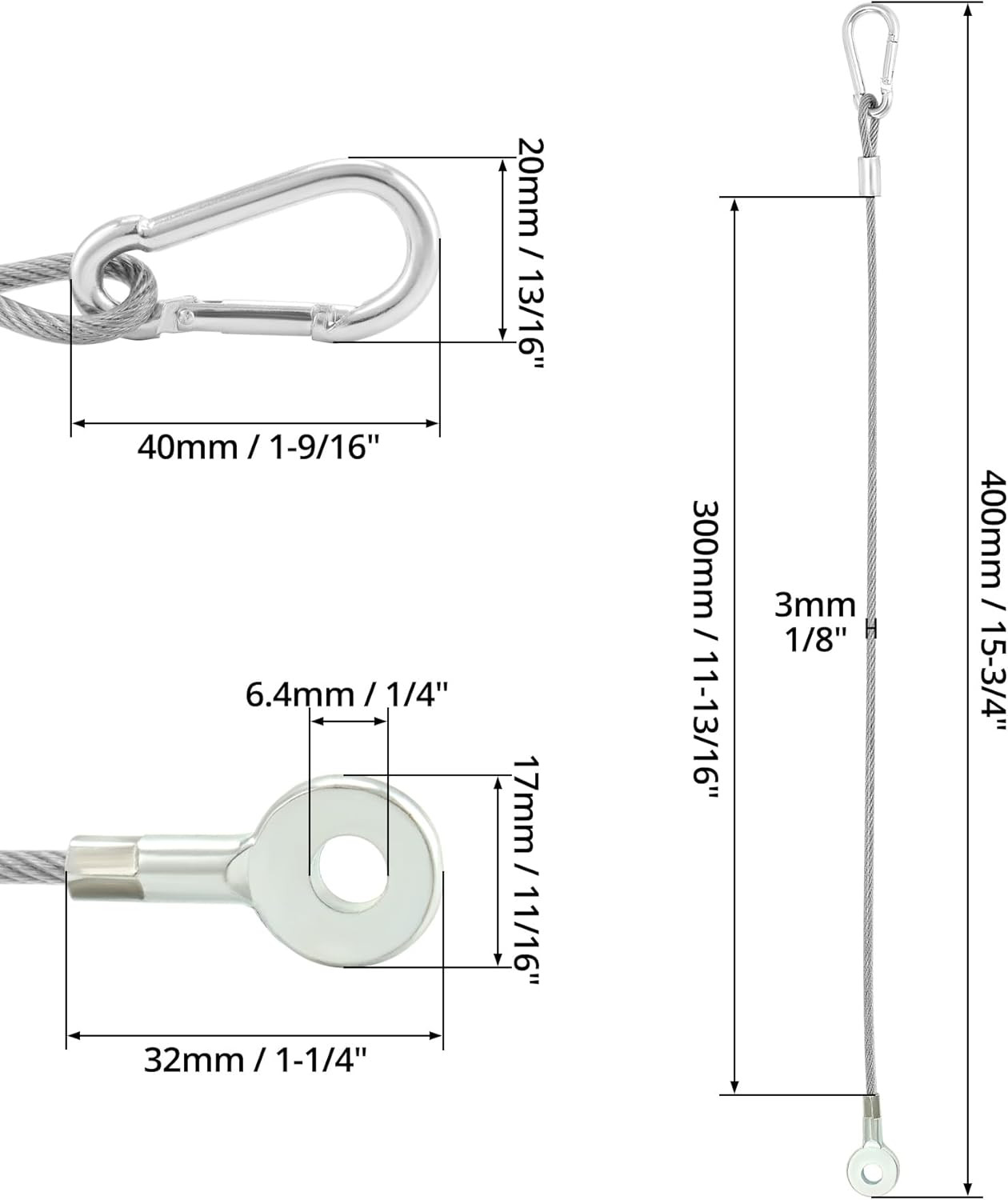 20-Pack 11.8” Stainless Stage Light Safety Cables 66lb Load for DJ Lighting