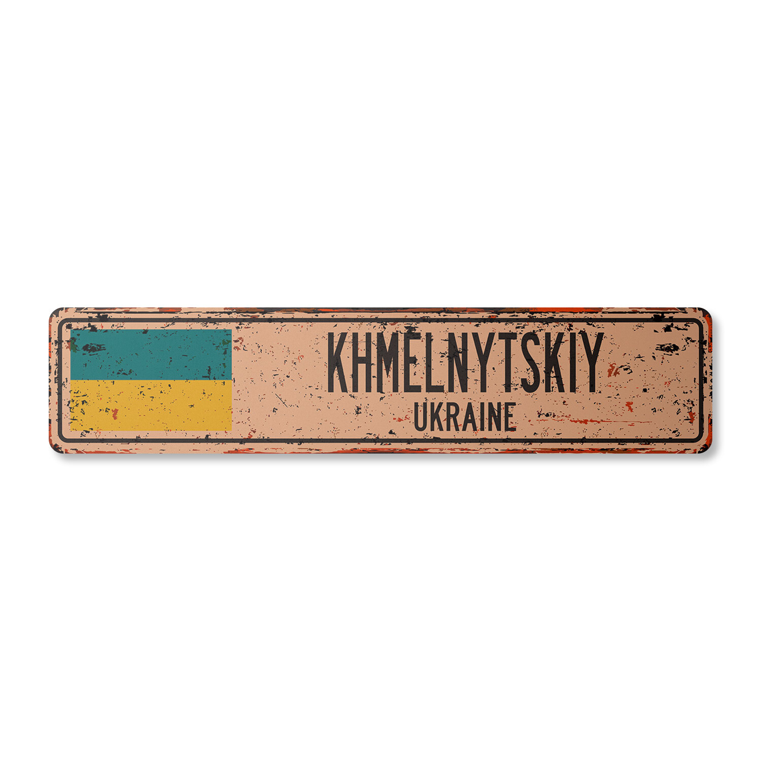 KHMELNYTSKIY UKRAINE Vintage Street Sign Ukrainian flag city country road rustic