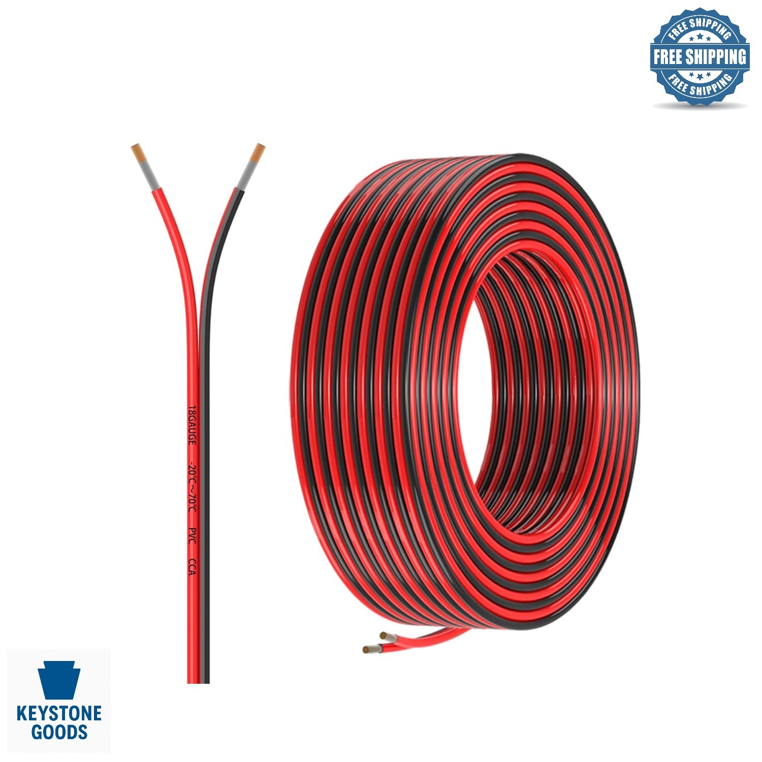 30FT 18Gauge Copper Clad Aluminum Electrical Wire – Red & Black for Low Volta…