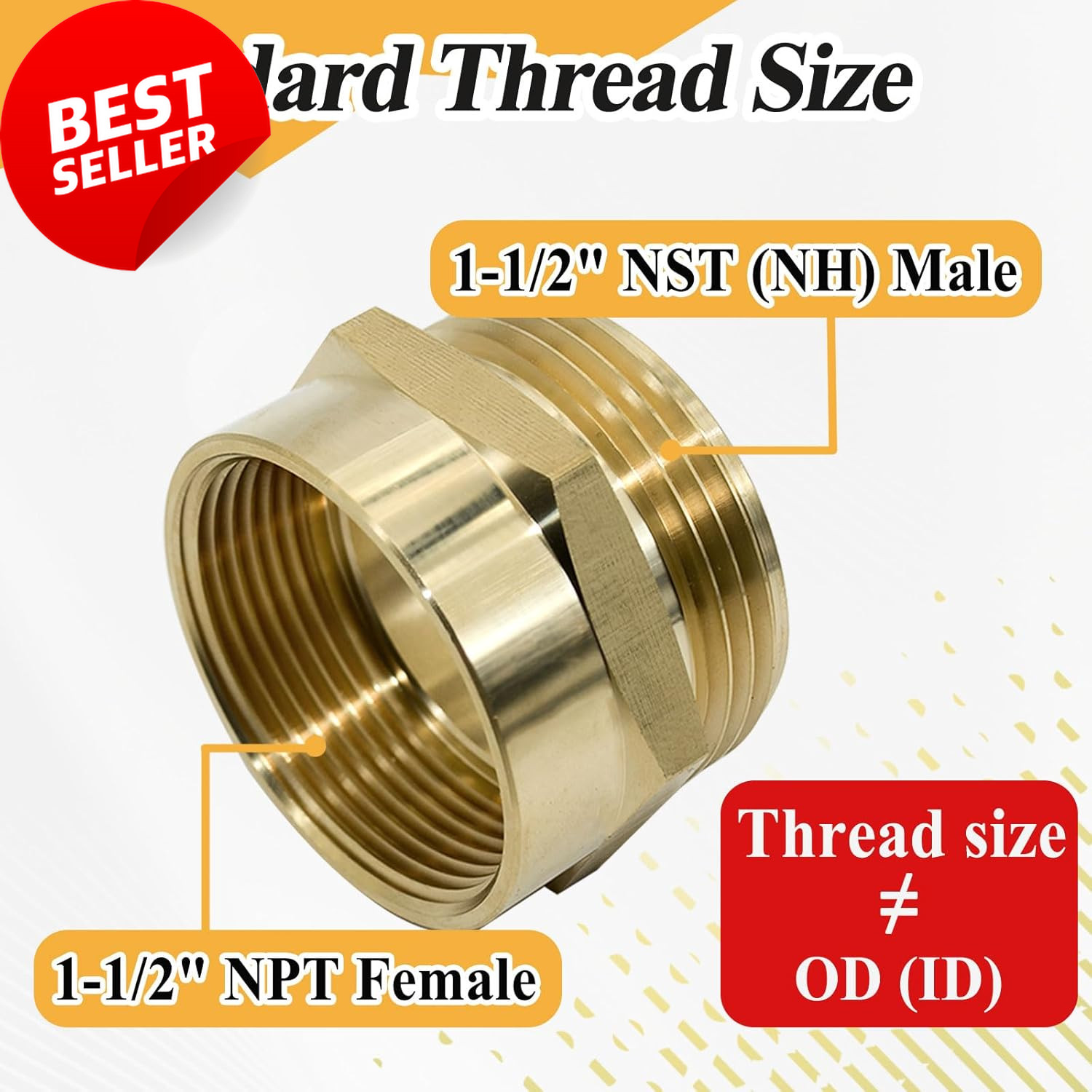 1-1/2″ NPT Female x 1-1/2″ NST Male Brass Hex Fire Hose Adapter Fitting