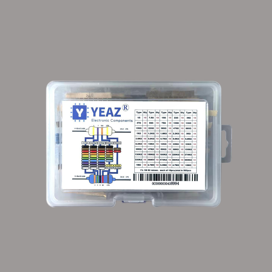 YEAZ 1% 1W 500Pcs 50 Values 1 Watt Metal Film Resistors Assortment Kit Set