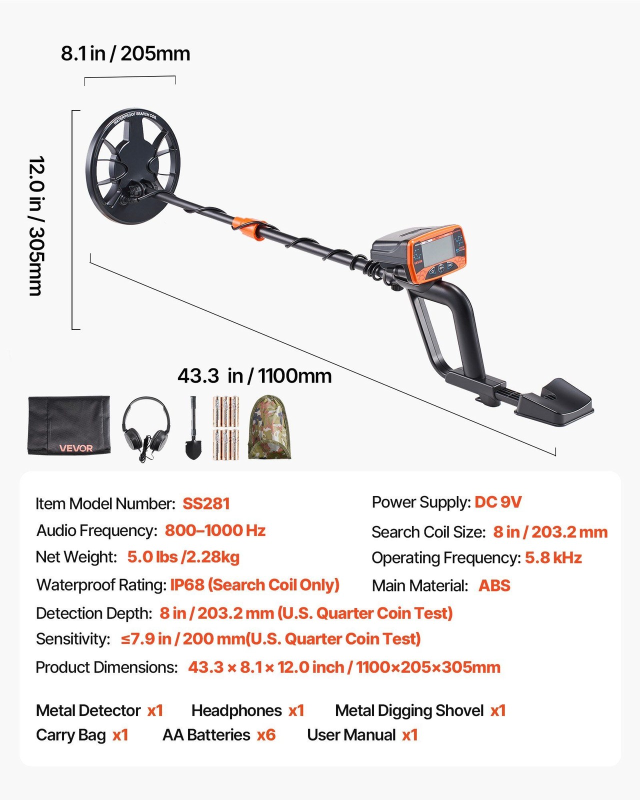 Professional Gold Detector: 8″ IP68 Coil, 5.8kHz, Sun-Visible Display, 3 Modes