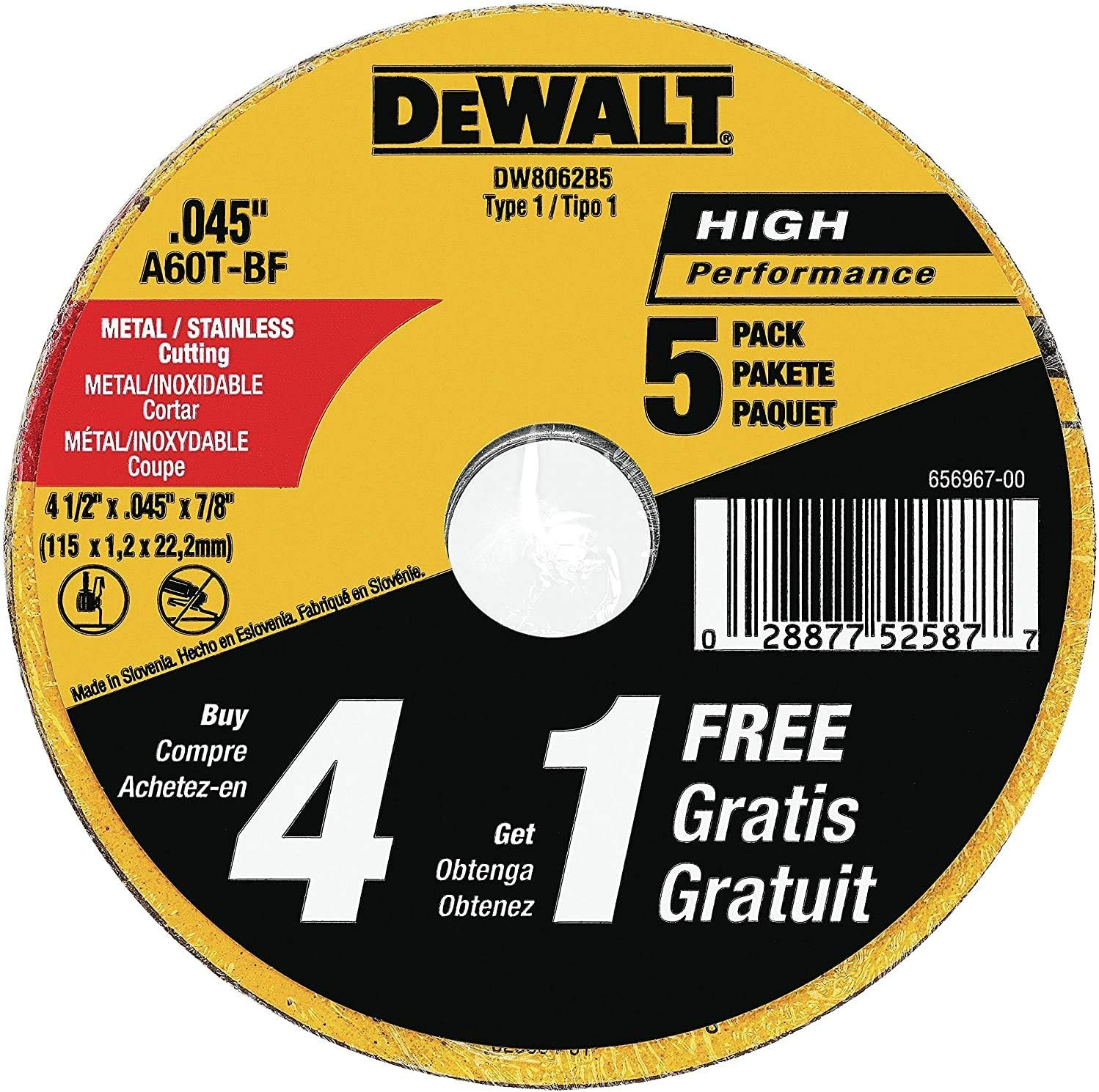 4-1/2 Inch Cut-Off Wheel, Angle Grinder Cutting Disc, General Purpose, 5-Pack (D