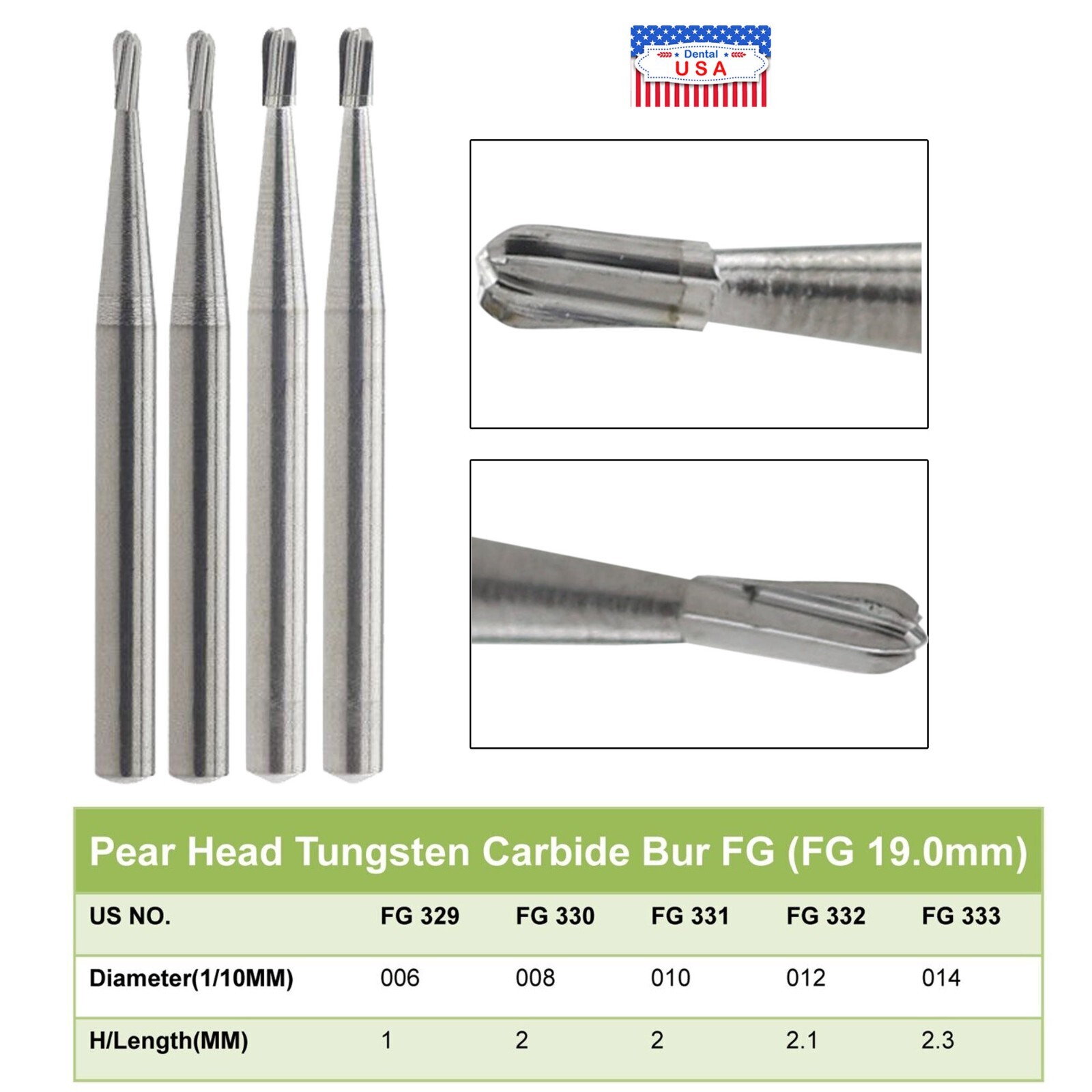 Wave Dental Operative Carbide Burs FG 330 331# Pear Friction Grip For High Speed