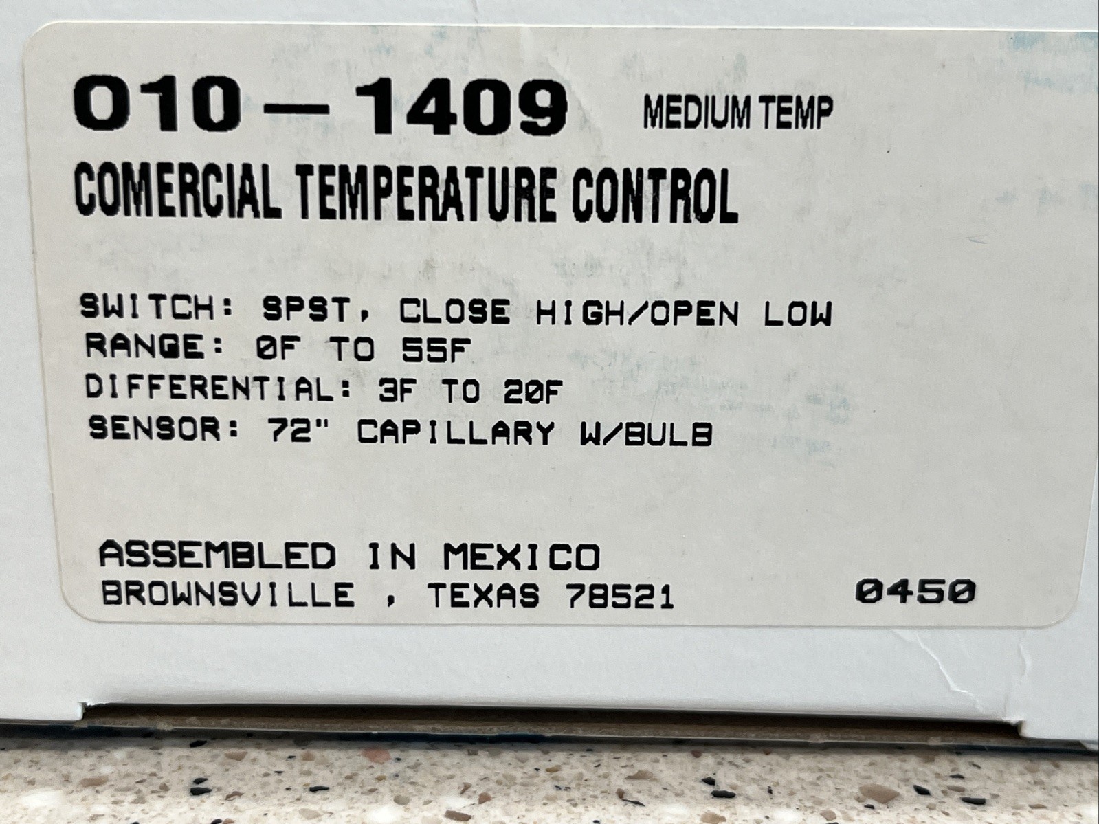Ranco 010-1409 COMMERCIAL TEMP CONTROL. 0°F-55°F. 72″ CAP W/BULB 010-1409-070