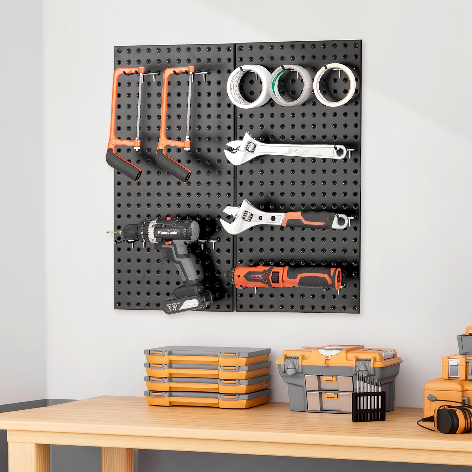 VEVOR Metal Pegboard Panels 2 Pcs 32″ x 16″ Wall Organizer for Garage Tool
